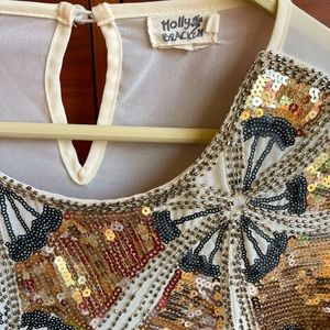 Sparkle top! XS gold silver charcoal and cream